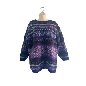 VTG 90s Katherine Bishop Women's Sz 1X Black Purple Acrylic Mohair Wool Sweater